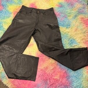 Vintage International Male Leather Pants Mens 32 Black Straight Leg Biker